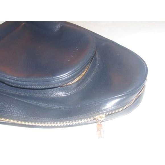 Gucci Vintage Bamboo Line Triangular Navy Blue Leather Backpack - Picture 4 of 12